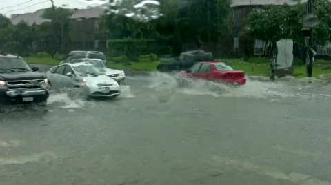 Storm flooded road intersection 2 HD Stock Footage 83157