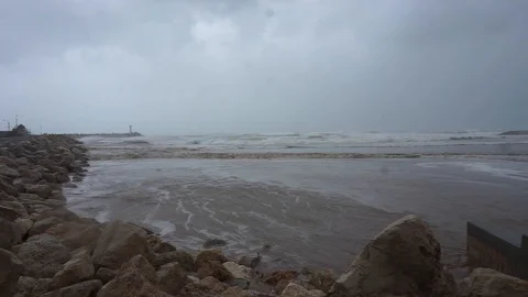 Storm in Herzliya Beach Stock Footage 89001168