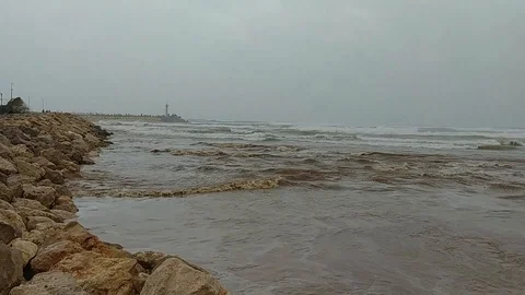 Storm in Herzliya Beach Stock Footage 89743094