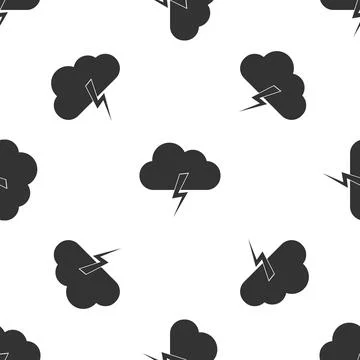 Storm icon seamless pattern on white background. Cloud and lightning sign Stock Illustration