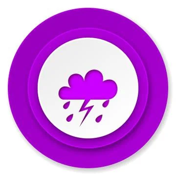 Storm icon, violet button, waether forecast sign. Stock Illustration