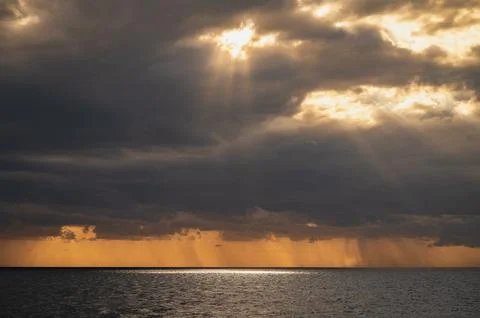 Storm Light God Rays Dark Clouds Black Sea Stock Photos