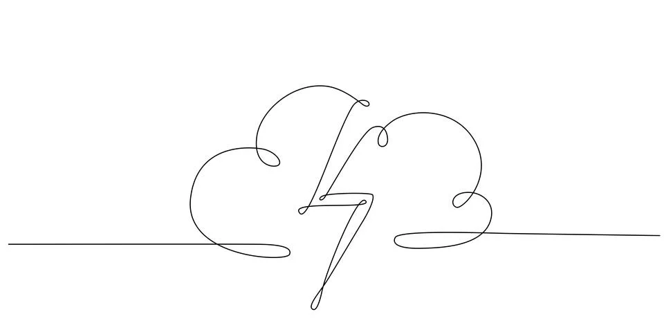 Storm, lightning and cloud - hand drawing one single continuous line banner Illustrazione stock