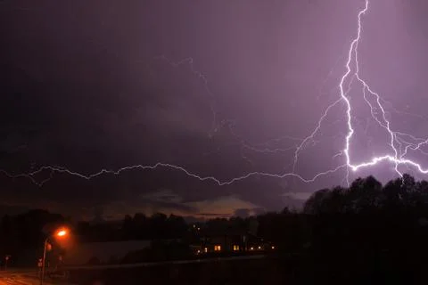 Storm with lightning at night Stock Photos