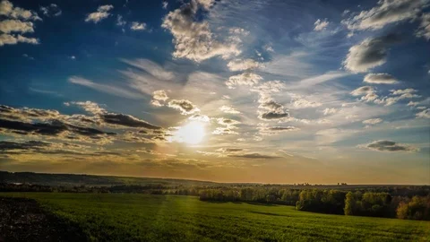 Storm with lightning over the green field. Stock Footage 107500376