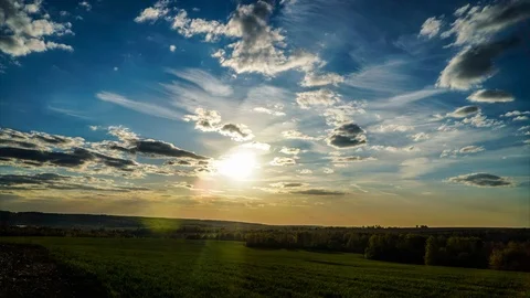 Storm with lightning over the green field. Stock Footage 107514754