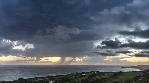 Storm with Lightning over Pacific Ocean at Sunset Video stock 100591887