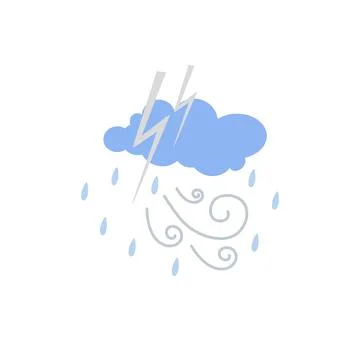 Storm, lightning, rain and clouds cute hand drawn doodle minimalist vector イラスト素材