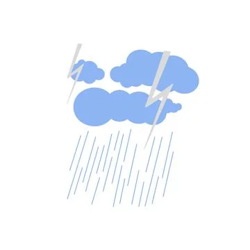 Storm, lightning, rain and clouds cute hand drawn doodle minimalist vector Stock Illustration