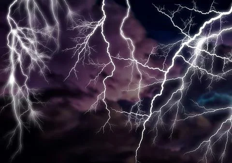 Storm lightning in the sky. Hurricane, typhoon, tornado, storm. Stock Photos