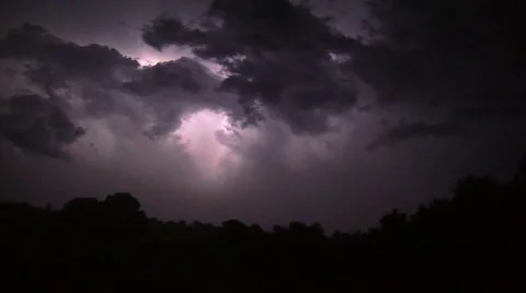 Storm - Lightning strikes & flashes - Night - Trees Stock Footage