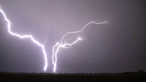 Storm - Lightning on windmills field - Night - Slow motion 50% Stock Footage 80180655