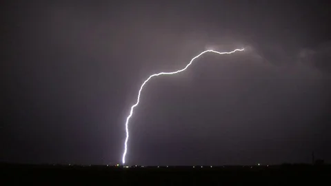 Storm - Lightning on windmills field - Night - Slow motion 25% Stock Footage 80180733