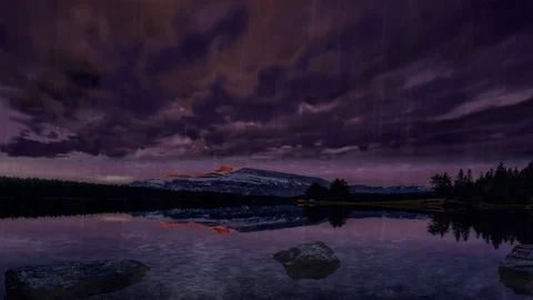 Storm on mountain next to lake Stock Footage 93780822