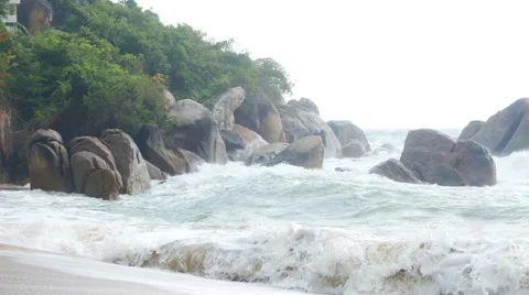 Storm in the ocean, waves hitting rocks Stock Footage 61046204