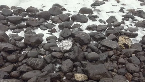 Storm ocean waves hitting rocks creating a lot of foam Bajamar, Tenerife, Spain Video stock 122662468