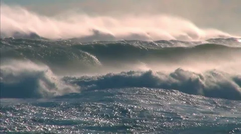 Storm ocean wind waves sea spray sunset sky Stock-Footage 43174034