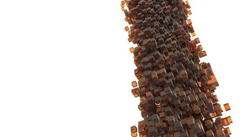 Storm of orange cubes falling from sky. Abstract and 3D concept. Isometric Ge Illustrazione stock