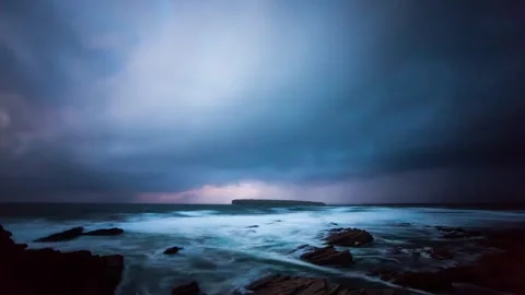 Storm over the Brough in Orkney HD Time Lapse Stock Footage 256084131