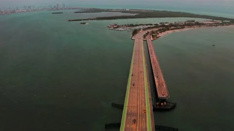 Storm Over Key Biscayne Bridge in Miami Two Stock Footage 130867901