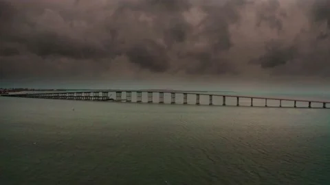 Storm Over Key Biscayne Bridge in Miami Stock Footage 130867923