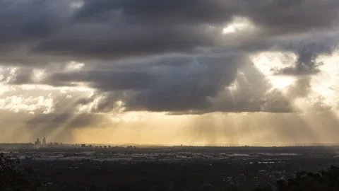 Storm over Perth city from Lion lookout light rays only Timelapse Stock Footage 139995514