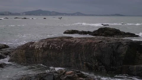 Storm over the sea waves and rocks Stock Footage 139412224