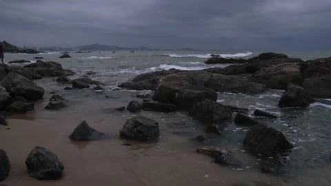 Storm over the sea waves and rocks Stock Footage 139423218