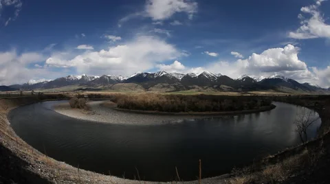 Storm over yellowstone river in Paradise Valley, Montana Stock Footage 60793367