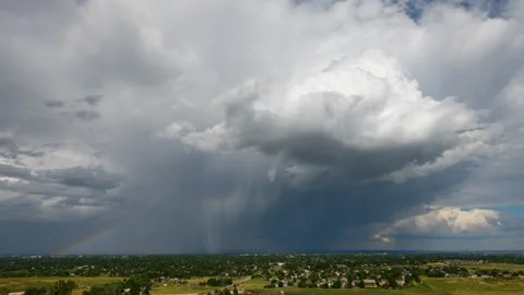 Storm with Rainbow Over City Stock Footage 272745023