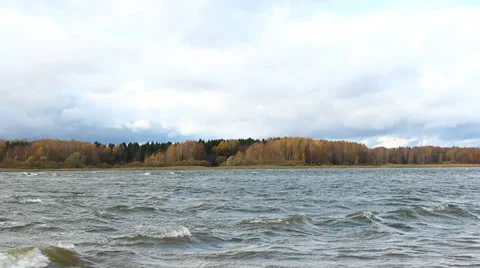 Storm on the reservoir, wind and weather. Video stock 36213341