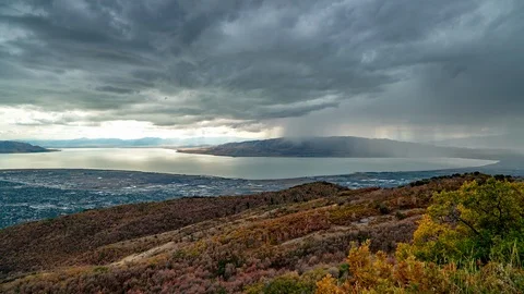 Storm rolling through Utah Valley over Utah Lake 스톡 동영상 96019473