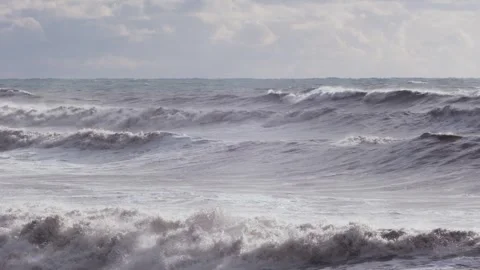 Storm at sea, big waves and foam, slow motion  Stock Footage 272769666
