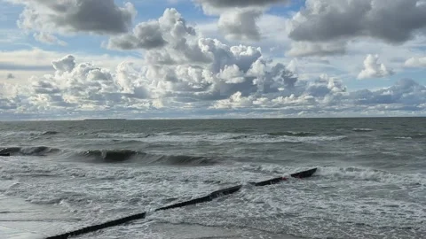 Storm Sea Breakwaters Cloudy Sky Ocean Waves Video stock 317763823