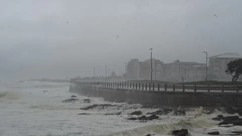 Storm in Sea Point Cape Town Big Waves and Flooding Intense Weather 4K Vídeo Stock 337902196