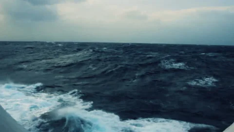 Storm at sea from the ship's window, thunderstorm at sea, sea waves shake Stock Footage 147934585