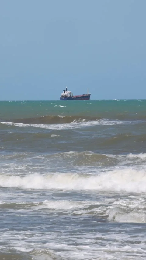 Storm at Sea with Strong Waves – Rough Ocean and ship Video stock 313746718