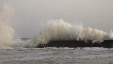 Storm on the Sea at Sunset Stock Footage 141287857