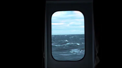 Storm. Sea. View through cabin window. Strong pitching. High waves with foam Stock Footage 245388130