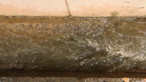 Storm sewerage during the rain. Environmental problems. 4k, slow-motion Stock Footage 79632270