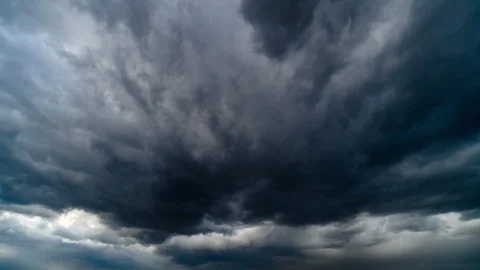 Storm sky timelapse, dark dramatic clouds during thunderstorm, rain and wind Stock Footage 240198464