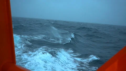 Storm. Slow motion high waves. White foam on wind. Side view low on water. Wind Stock Footage 194516468