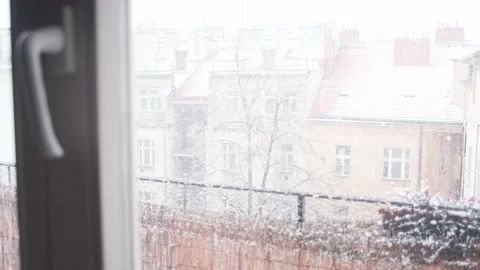 Storm of snow seen from the window Stock Footage 152409718