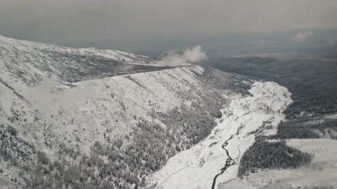 Storm, snowfall in the huge glacier of Mount Belukha, the valley of the Aktru Stock-Footage 163971803