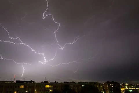 Storm with some lightning strike in the sky Stock Photos
