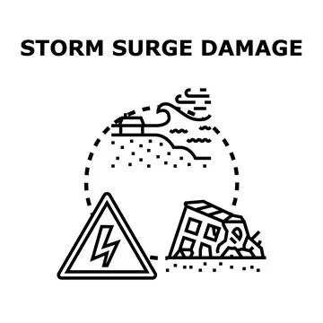 Storm surge damage affecting coastal city infrastructure Stock Illustration
