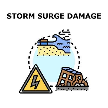 Storm surge damage affecting coastal city infrastructure Stock Illustration
