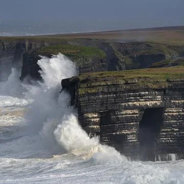 Storm surge, Loop Head, County Clare, Munster, Republic of Ireland, Europe Stock Photos