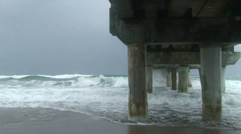 Storm Surge Pier Stock Footage 586100