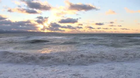 Storm Surge Surf Waves Alaskan Sunset Stock Footage 8972276